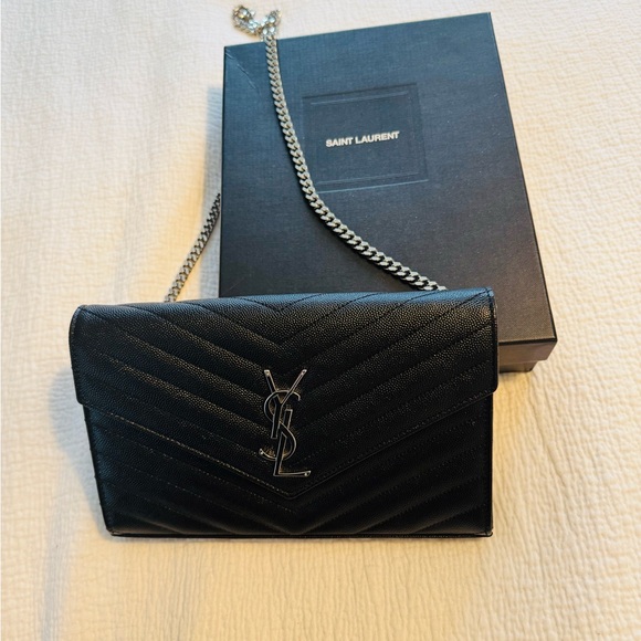 Saint Laurent Black Quilted Wristlet with Iconic Logo - Picture 1 of 3